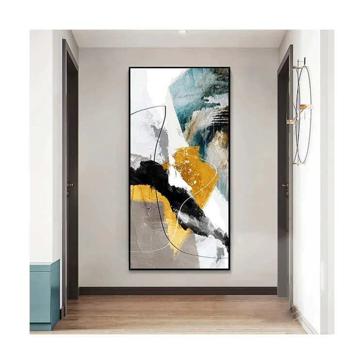 Abstract art painting in a modern hallway