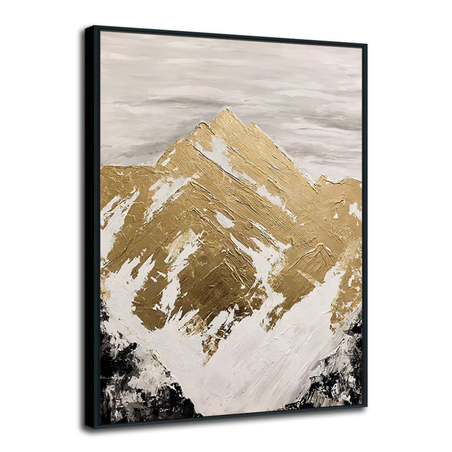 Abstract art piece with gold and white brush strokes on a beige background