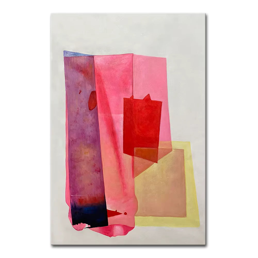 Abstract art piece with colorful shapes on a white background