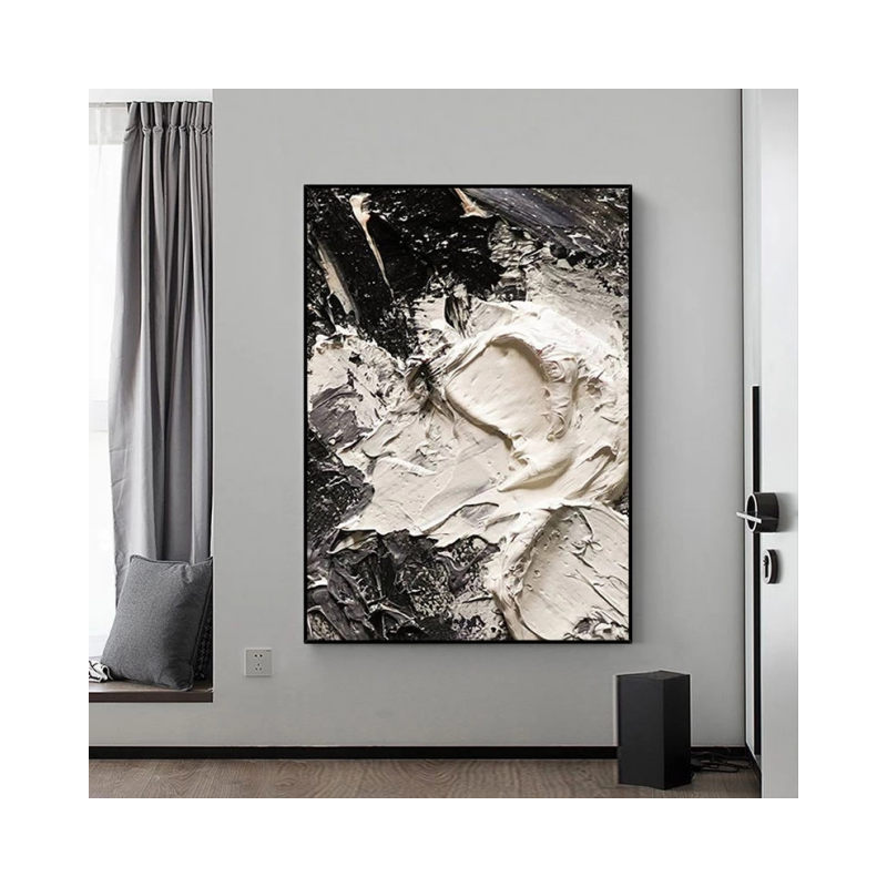 Abstract art piece on a wall in a modern interior setting