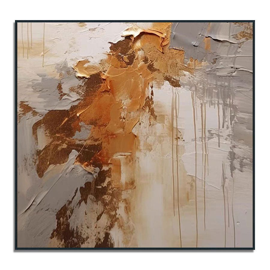 Abstract art painting with brown, beige, and gray colors on a white background