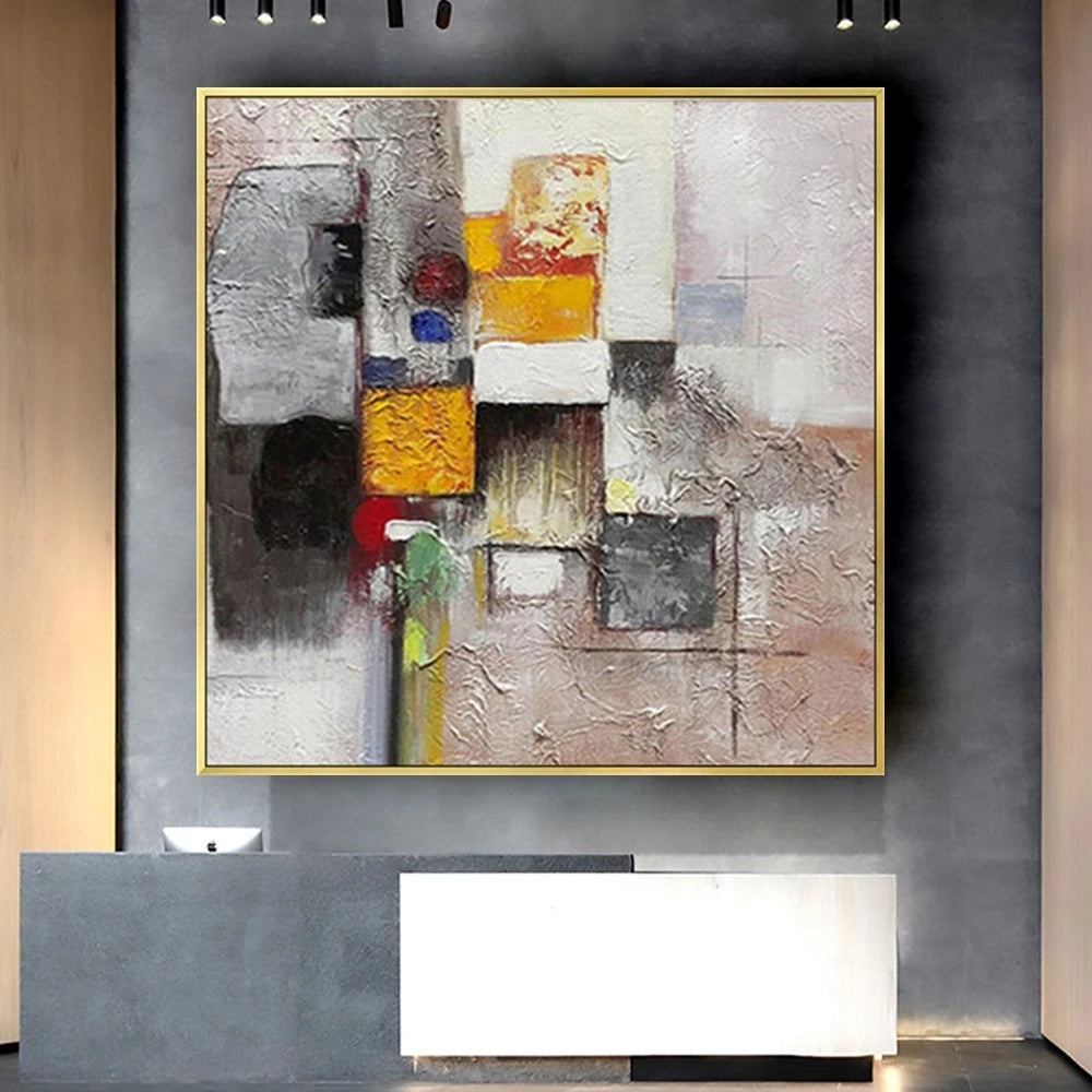 Abstract painting on a wall with a modern interior setting