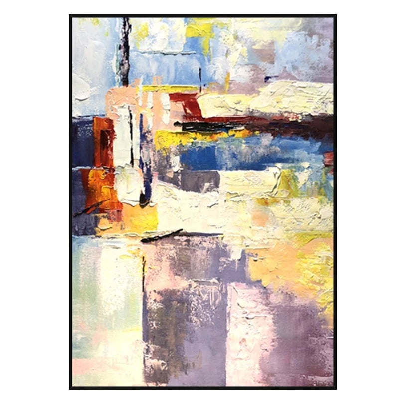 Abstract painting with colorful brush strokes on a white background