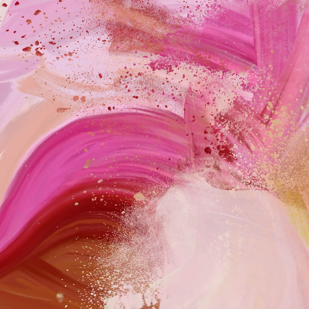 Abstract art with pink, red, and beige colors