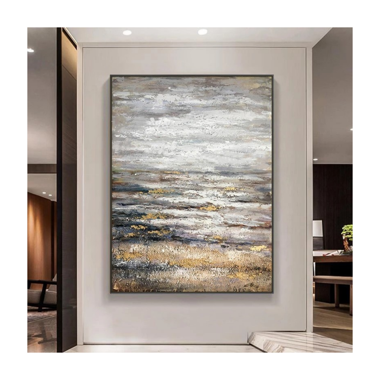 Abstract painting with horizontal stripes in a modern interior setting