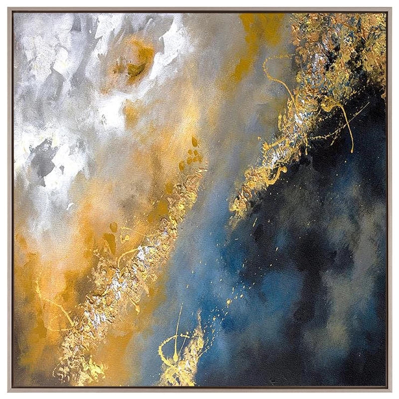 Abstract art piece with gold, black, and white colors