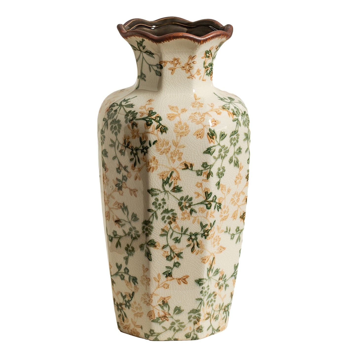 Decorative vase with floral pattern on a white background