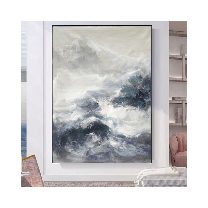 Framed abstract art piece in a room setting