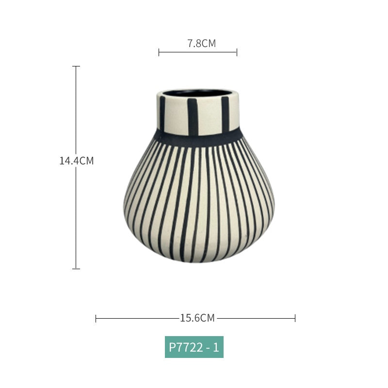Striped vase with dimensions on a white background