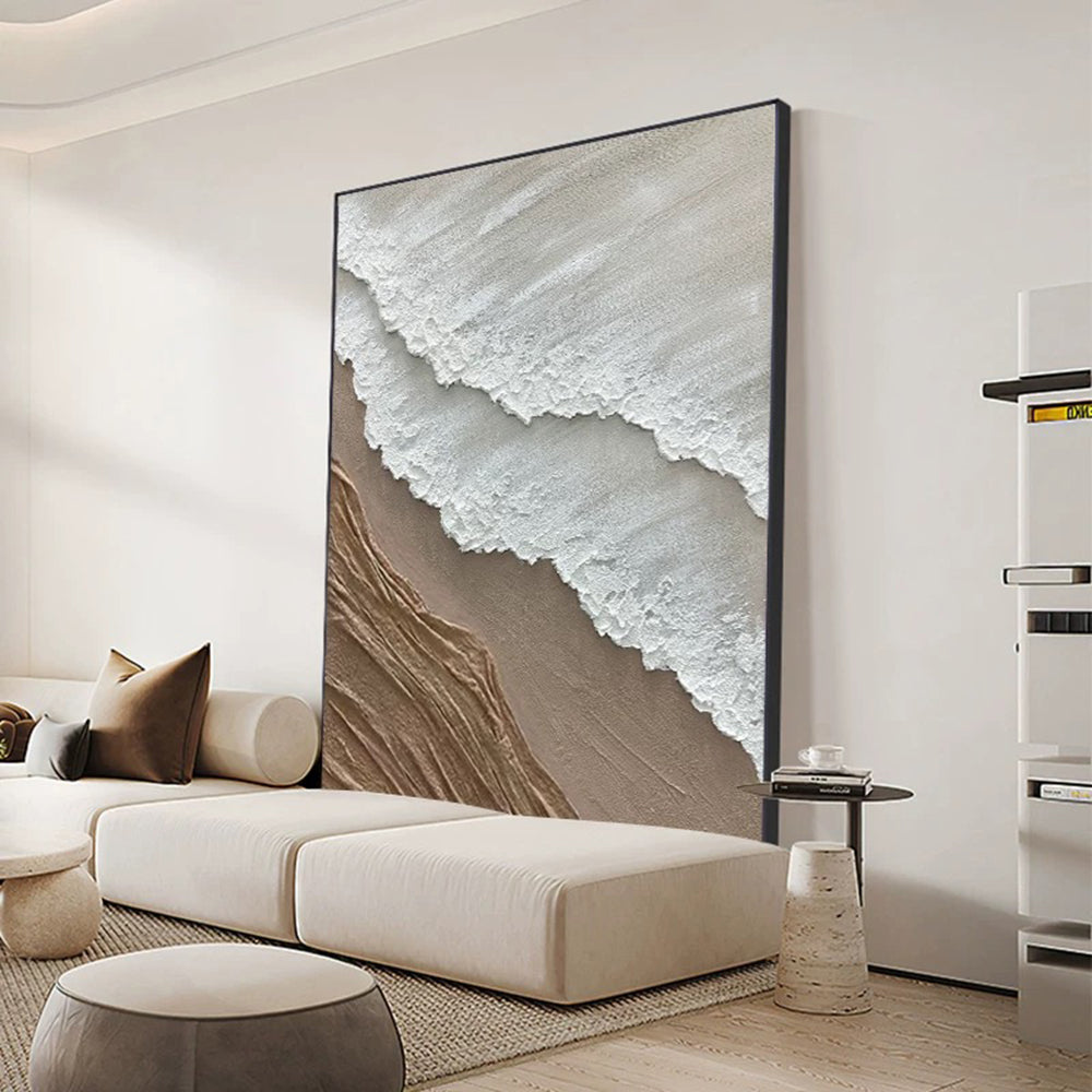 Modern living room with a large abstract painting on the wall