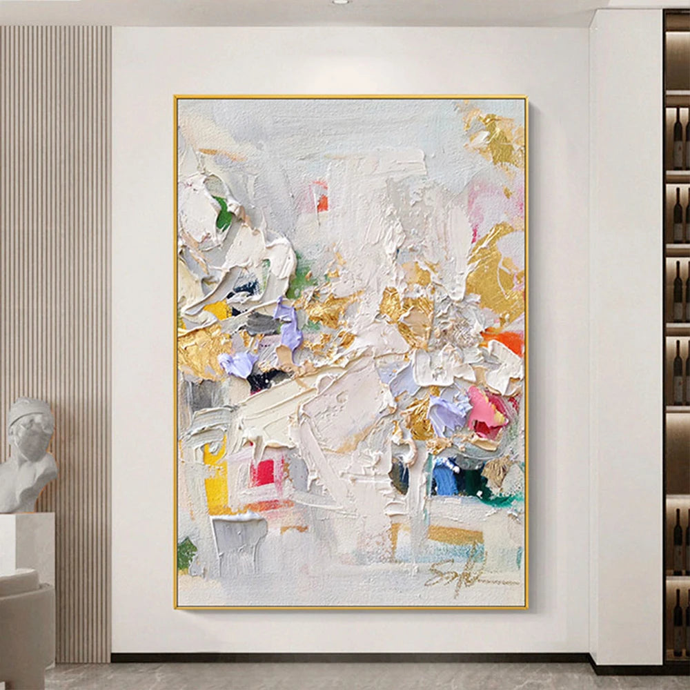 Abstract painting with colorful abstract design on a wall