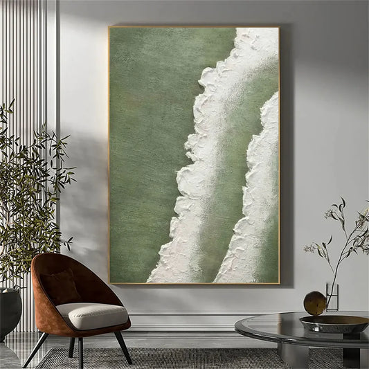 Abstract art piece on a wall in a modern living room