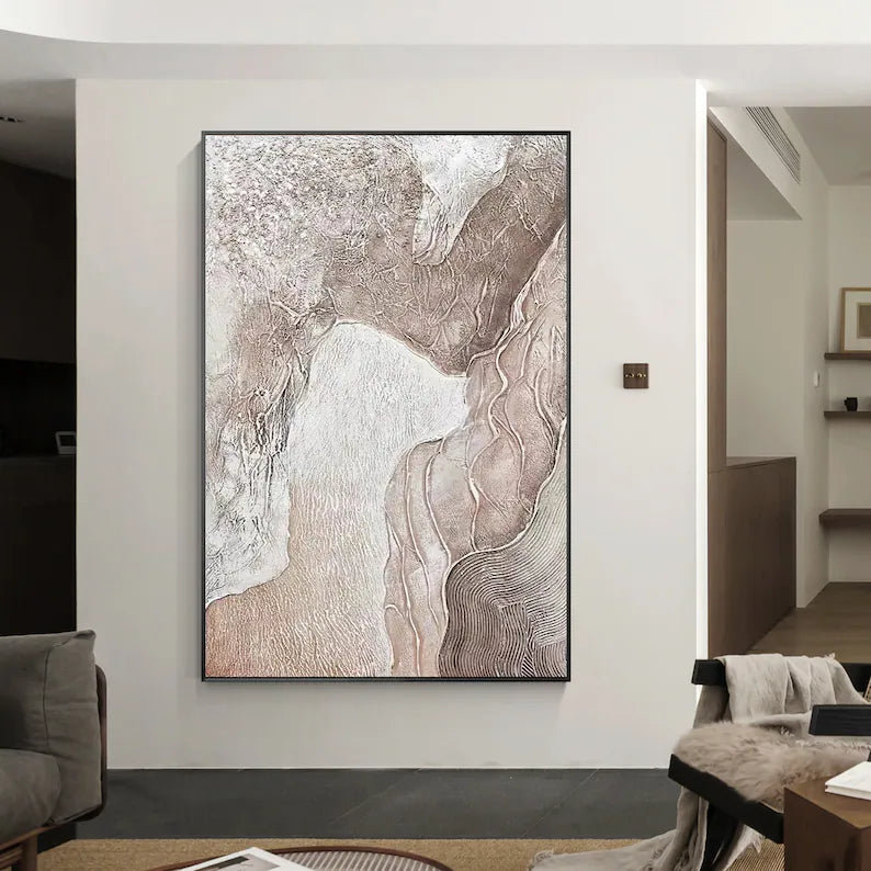 Abstract wall art in a modern living room setting