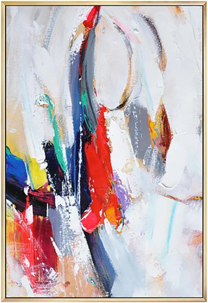 Abstract art painting with colorful circles on a white background
