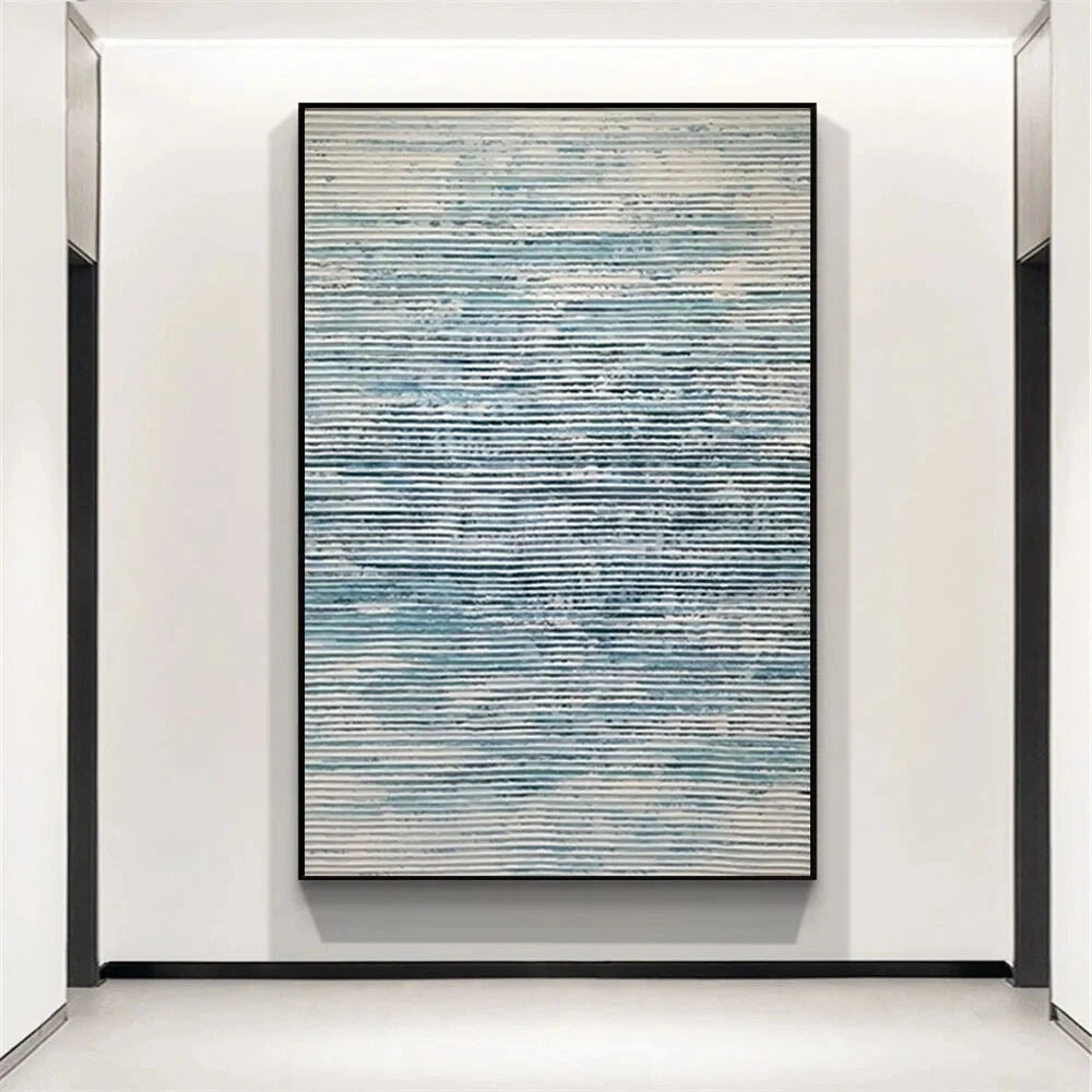Abstract painting with horizontal lines in a modern interior setting