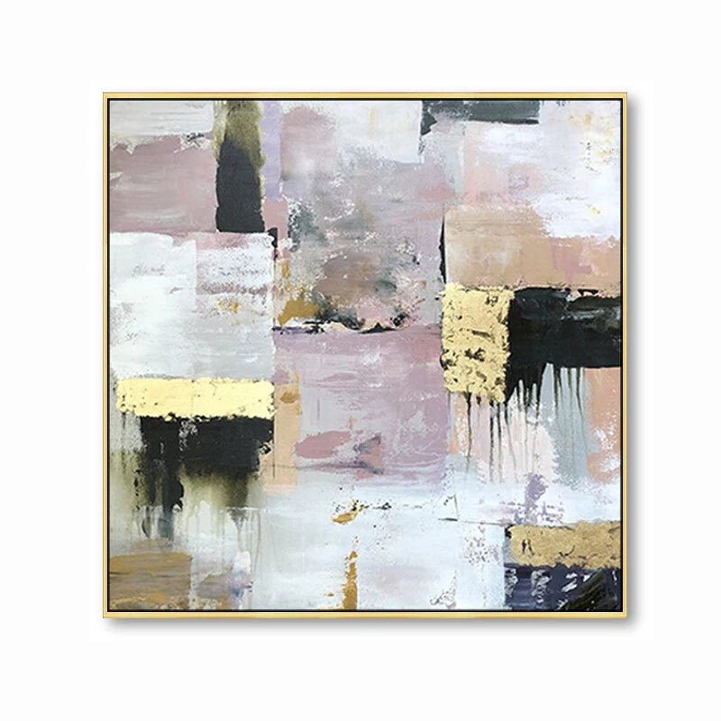 Abstract art painting with gold accents on a white background