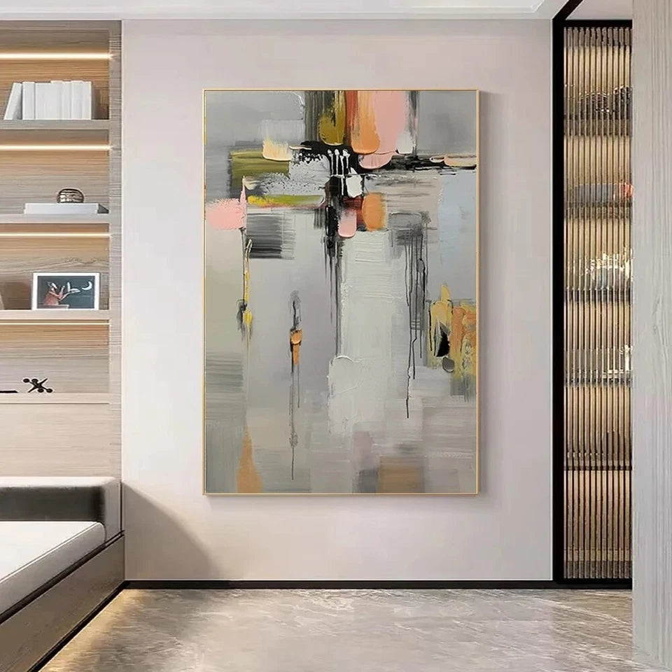 Abstract painting on a wall in a modern interior setting