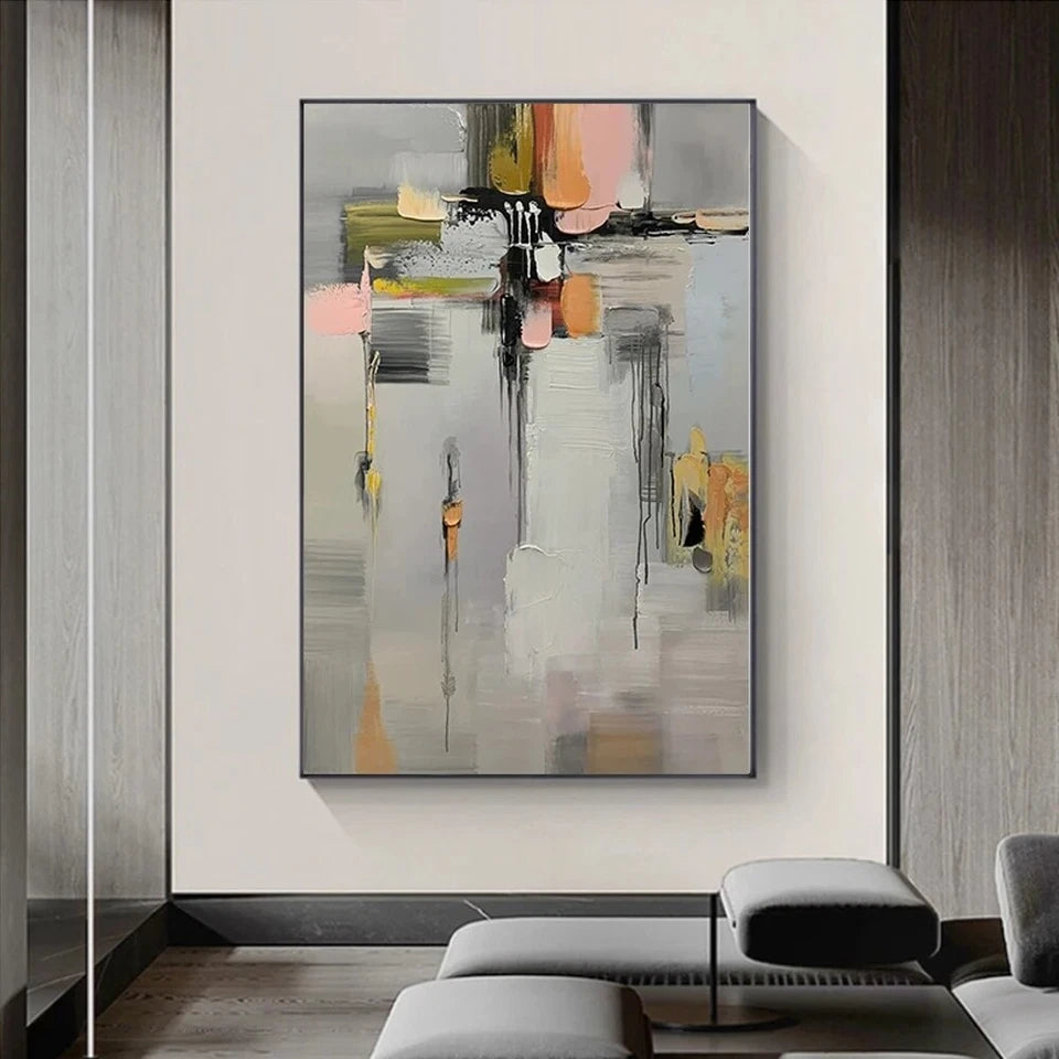 Abstract art painting on a wall in a modern living room