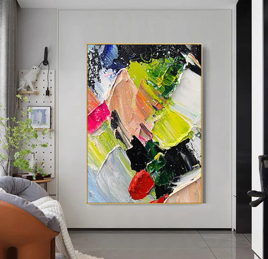 Abstract painting in a modern living room setting