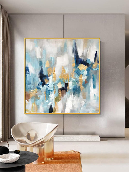 Abstract art painting in a modern living room setting