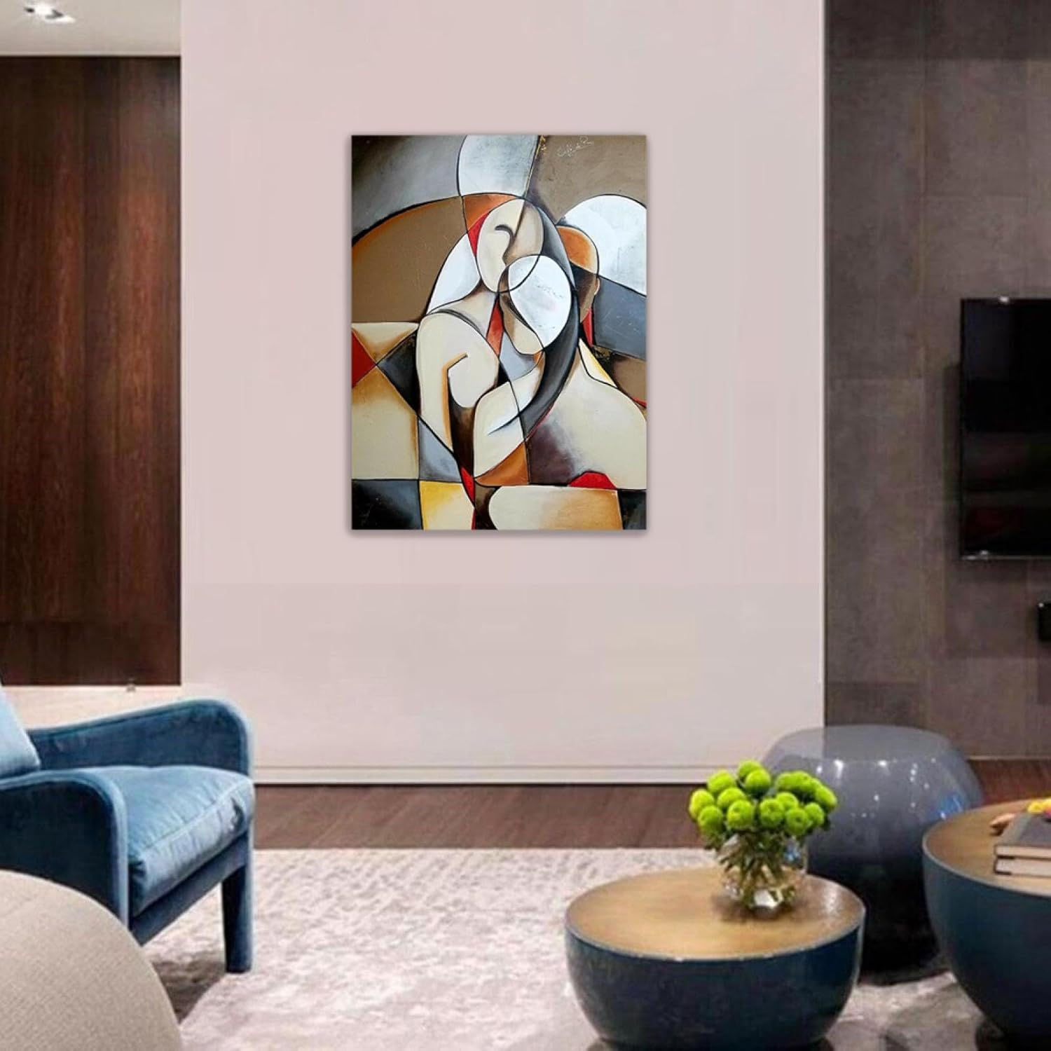Abstract painting on a wall in a modern living room