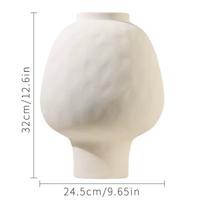 White ceramic vase with dimensions on a white background
