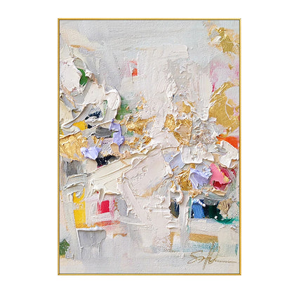 Abstract painting with colorful textures on a white background
