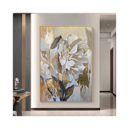 Abstract floral painting in a modern interior setting