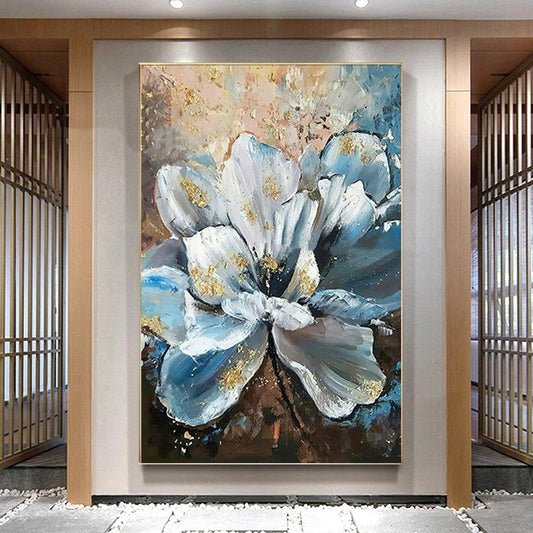Abstract floral painting in a modern interior setting