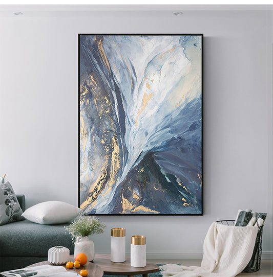 Abstract art painting in a modern living room setting