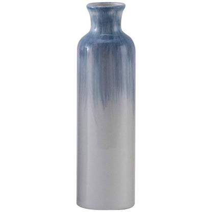 Cylindrical vase with gradient blue to gray color on a white background
