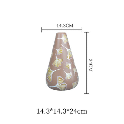 Decorative vase with floral patterns and dimensions on a white background