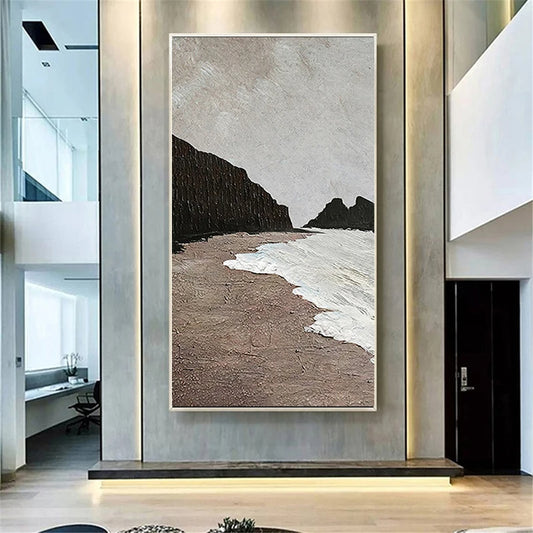 Abstract art of a beach scene in a modern interior setting