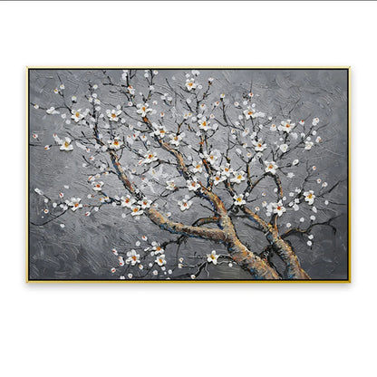 Painting of cherry blossoms on a gray background
