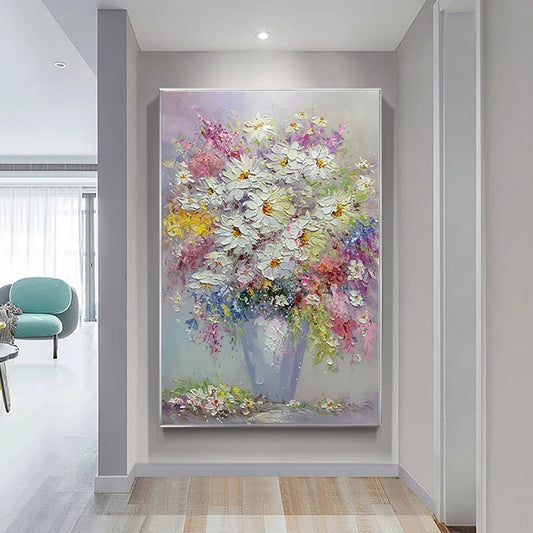 Floral painting in a modern interior setting