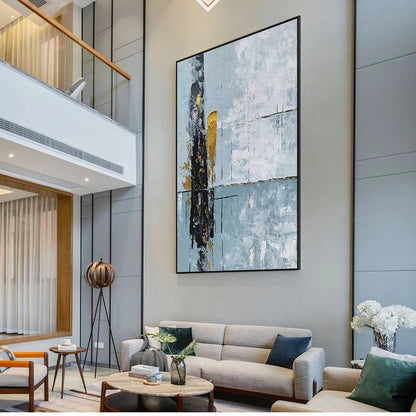 Modern living room with abstract art on the wall