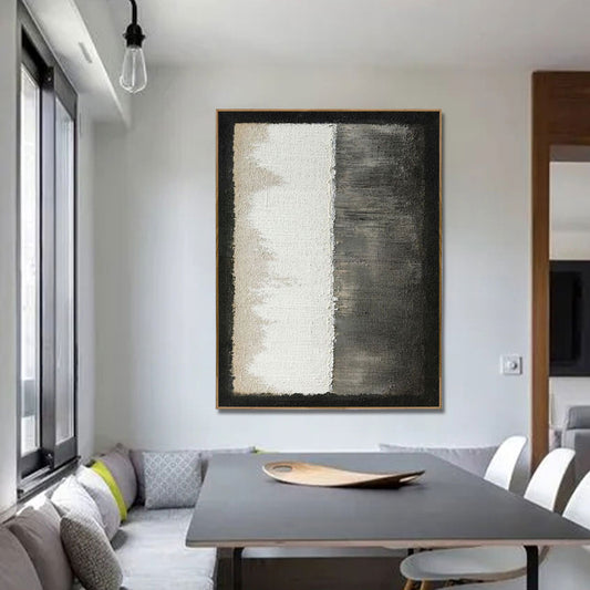 Modern dining room with abstract art on the wall
