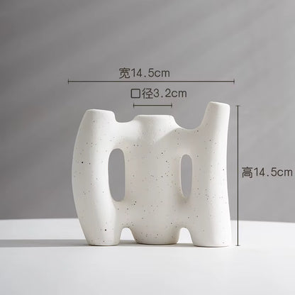 White ceramic vase with dimensions displayed on a gray background