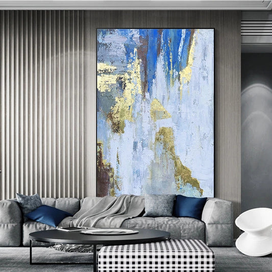 Abstract art painting in a modern living room setting