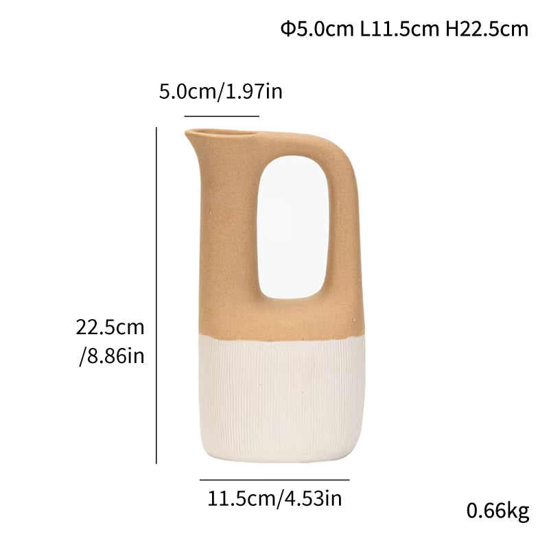 Measurement chart of a ceramic pitcher with dimensions labeled.