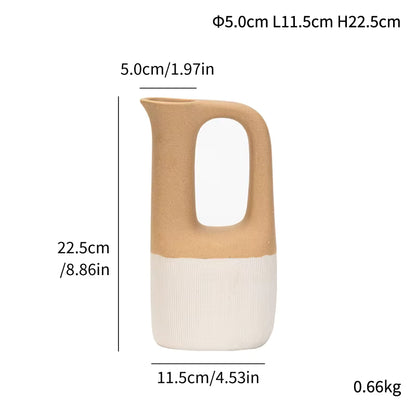 Measurement chart of a ceramic pitcher with dimensions labeled.