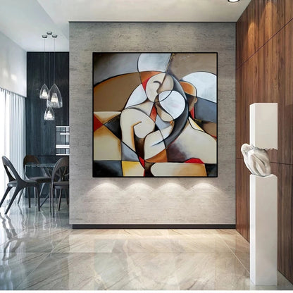 Abstract painting on a wall in a modern interior setting