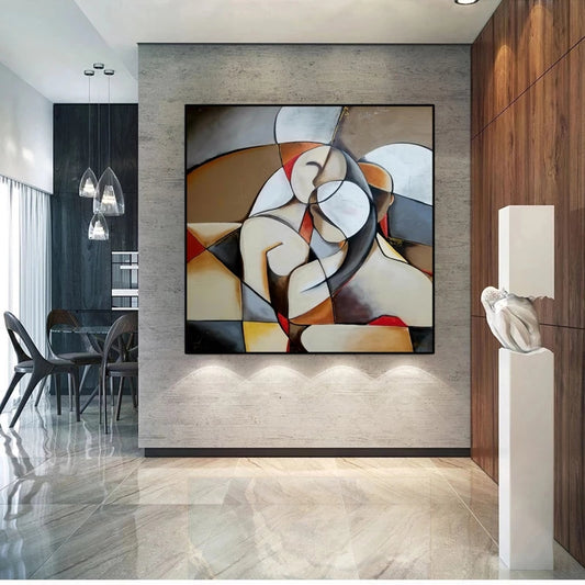 Abstract painting on a wall in a modern interior setting
