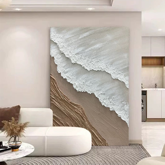 Abstract wall art in a modern living room setting