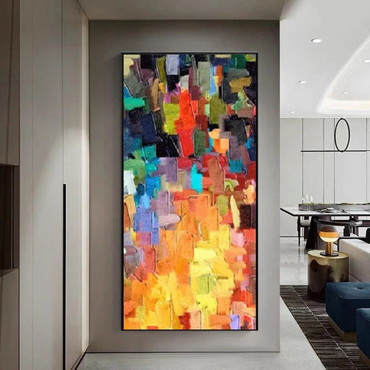 Colorful abstract painting in a modern interior setting