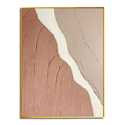 Abstract art print with wavy lines in brown and beige on a white background