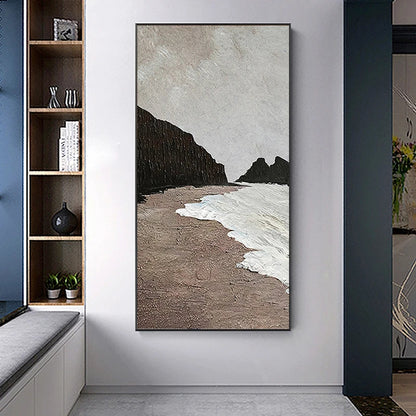 Abstract landscape painting on a wall in a modern interior setting