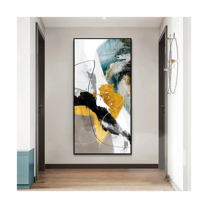 Abstract art painting in a modern hallway