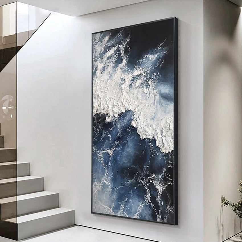 Abstract art piece on a wall in a modern interior setting