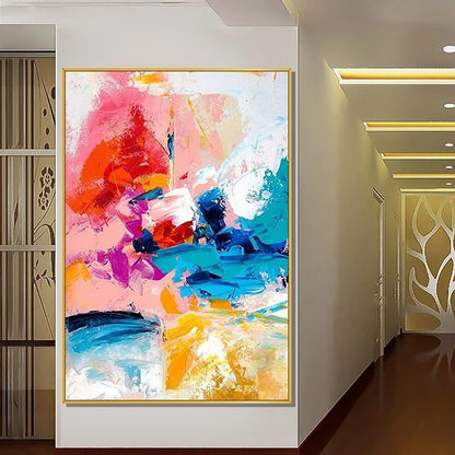 Colorful abstract painting in a modern interior setting